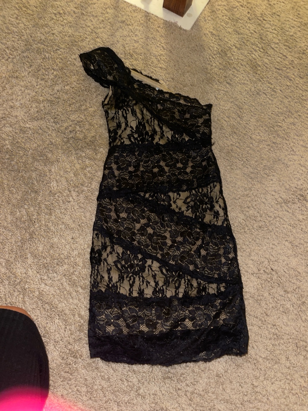 Guess Black One-Shoulder Lace Dress